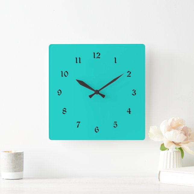 Solid turquoise colour square wall clock (Home)