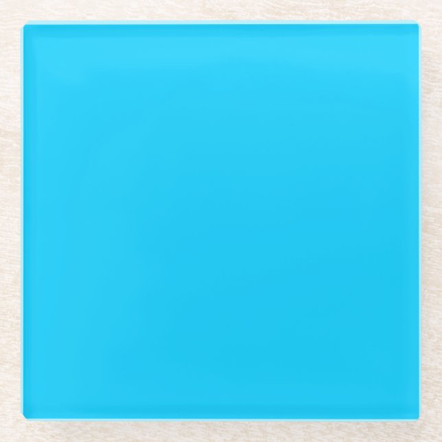 Solid Vivid Sky Blue Minimalist Plain Modern Glass Coaster (Front)