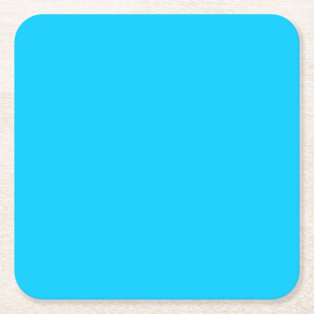 Solid Vivid Sky Blue Minimalist Plain Modern Square Paper Coaster (Front)