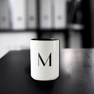  solid white - add  black monogram   Two-Tone coffee mug