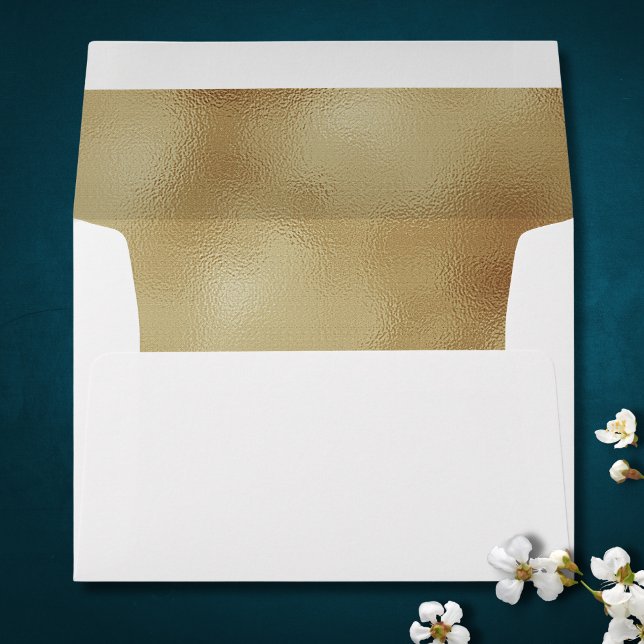 Solid White Faux Gold Foil Formal 5x7 Envelope (White and Gold Wedding Envelope)