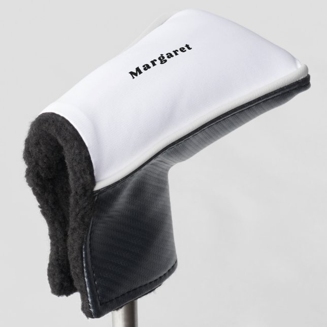 Solid White Golf Putter Cover with Your Name in St (3/4 Front)
