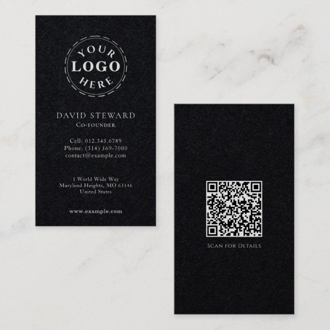 Solid White Script on Premium Black Corporate Business Card (Front/Back)