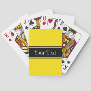 Solid Yellow, Black Ribbon Name Monogram Playing Cards