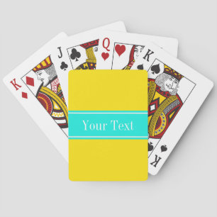 Solid Yellow, Bright Aqua Ribbon Name Monogram Playing Cards