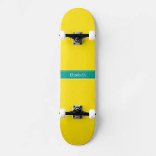 Solid Yellow, Dark Teal Ribbon Name Monogram Skateboard