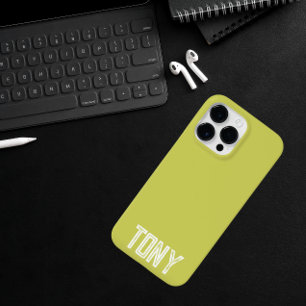 Solid Yellow Green Custom Name Monogram iPhone 14 Pro Max Case