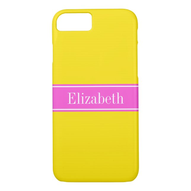 Solid Yellow Hot Pink Ribbon Name Monogram Case-Mate iPhone Case (Back)