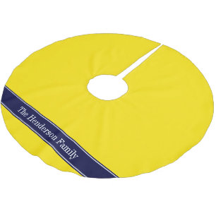 Solid Yellow, Navy Blue Ribbon Name Monogram Brushed Polyester Tree Skirt
