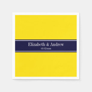 Solid Yellow, Navy Blue Ribbon Name Monogram Napkin
