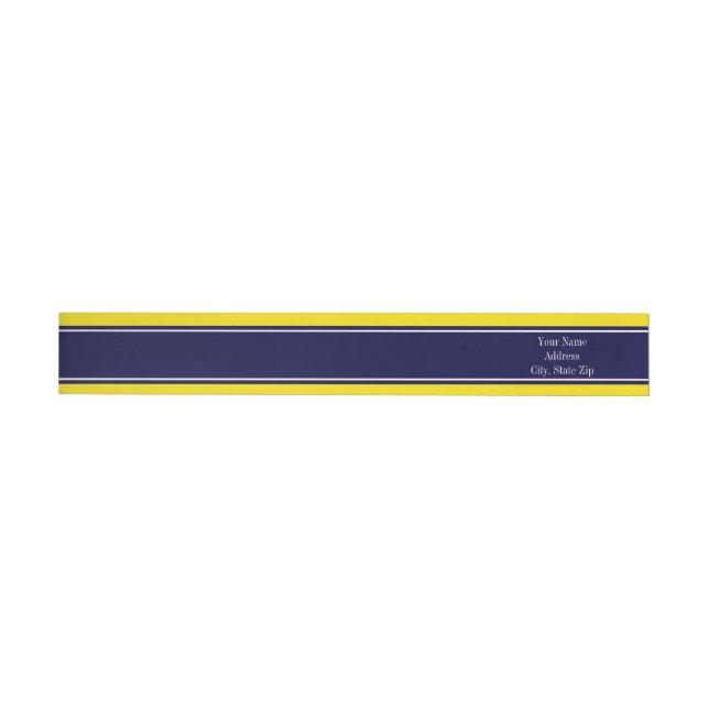 Solid Yellow, Navy Blue Ribbon Name Monogram Wrap Around Label (Individual)