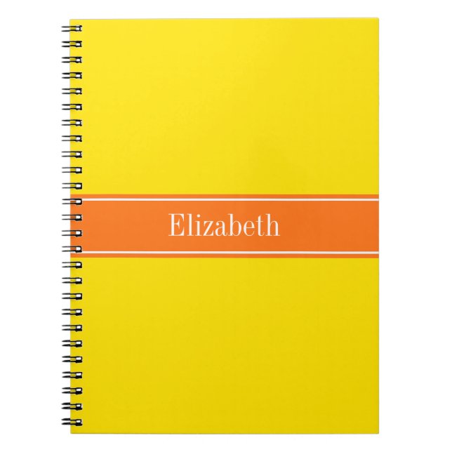 Solid Yellow, Pumpkin Orange Ribbon Name Monogram Notebook (Front)