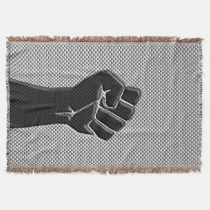 Solidarity Fist in Carbon Fibre Print Style Throw Blanket