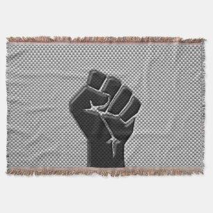 Solidarity Fist in Carbon Fibre Print Style Throw Blanket
