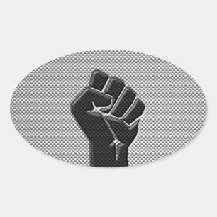 Solidarity Fist in Carbon Fibre Style Oval Sticker