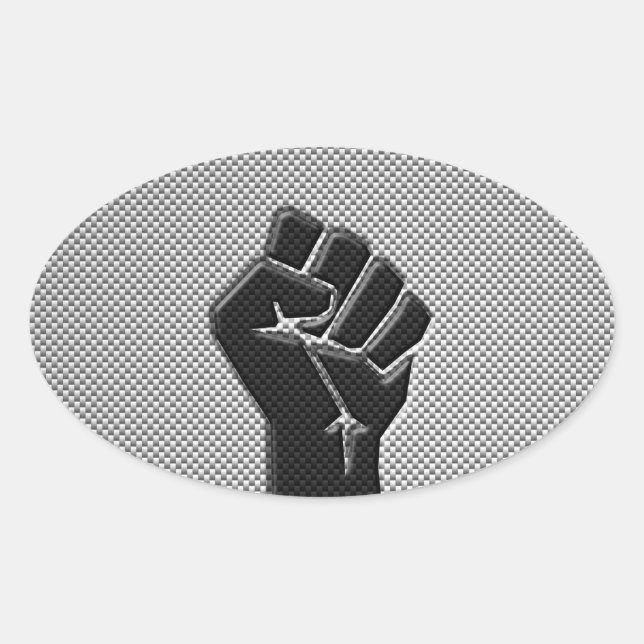 Solidarity Fist in Carbon Fibre Style Oval Sticker (Front)