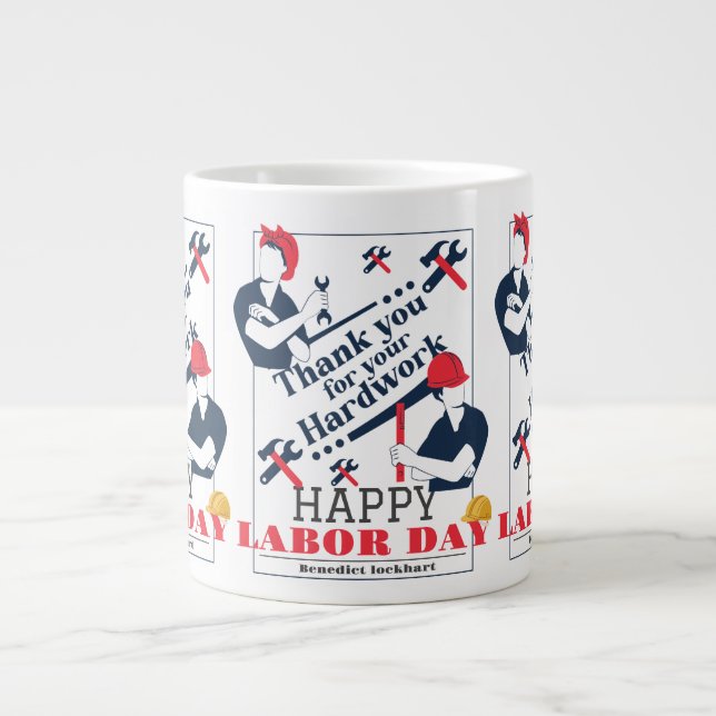 Solidarity Worker Unity Labour Day with USA flag  Large Coffee Mug (Front)