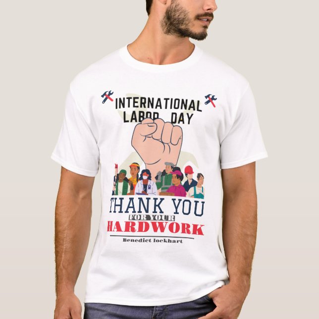 Solidarity Worker Unity Labour Day with USA flag  T-Shirt (Front)