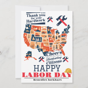 Solidarity Worker Unity Labour Day with USA flag  Thank You Card