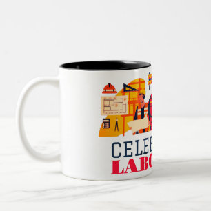 Solidarity Worker Unity Labour Day with USA flag Two-Tone Coffee Mug
