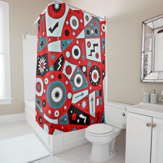 Solidus Red Galactic Shower Curtain (In Situ)