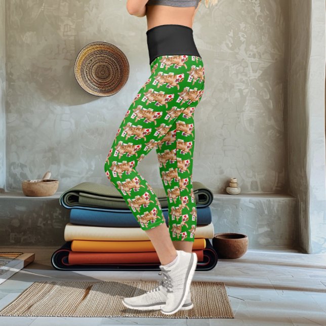 Solitaire Funny Orange Tabby Cat Playing Cards  Capri Leggings (Creator Uploaded)