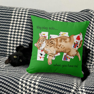 Solitaire Funny Orange Tabby Cat Playing Cards Cushion
