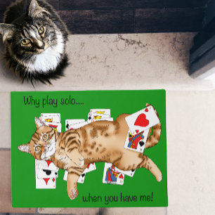 Solitaire Funny Orange Tabby Cat Playing Cards  Doormat