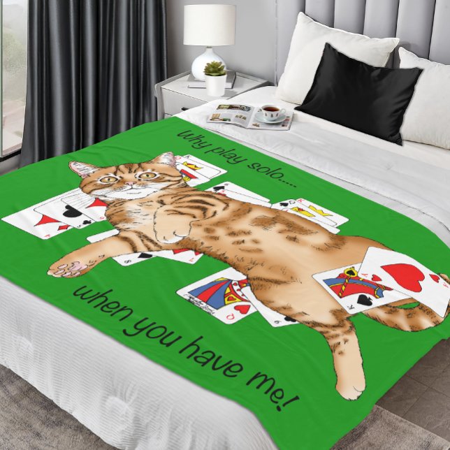 Solitaire Funny Orange Tabby Cat Playing Cards  Fleece Blanket (Creator Uploaded)