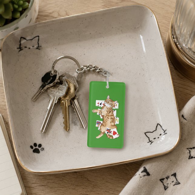Solitaire Funny Orange Tabby Cat Playing Cards  Key Ring (Creator Uploaded)