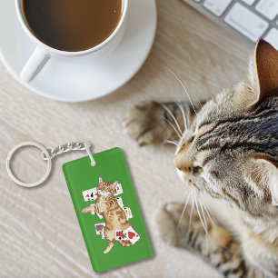 Solitaire Funny Orange Tabby Cat Playing Cards  Key Ring