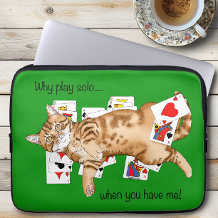 Solitaire Funny Orange Tabby Cat Playing Cards Laptop Sleeve