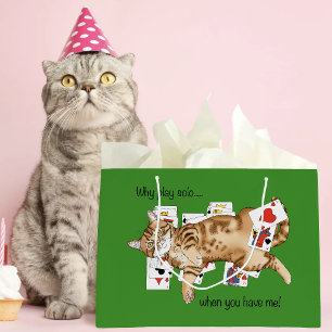 Solitaire Funny Orange Tabby Cat Playing Cards  Large Gift Bag