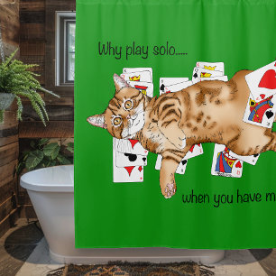 Solitaire Funny Orange Tabby Cat Playing Cards Shower Curtain