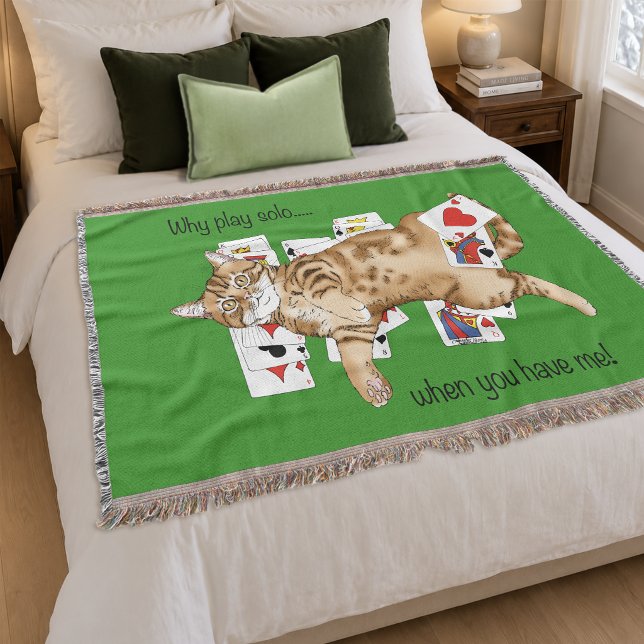 Solitaire Funny Orange Tabby Cat Playing Cards  Throw Blanket (Creator Uploaded)