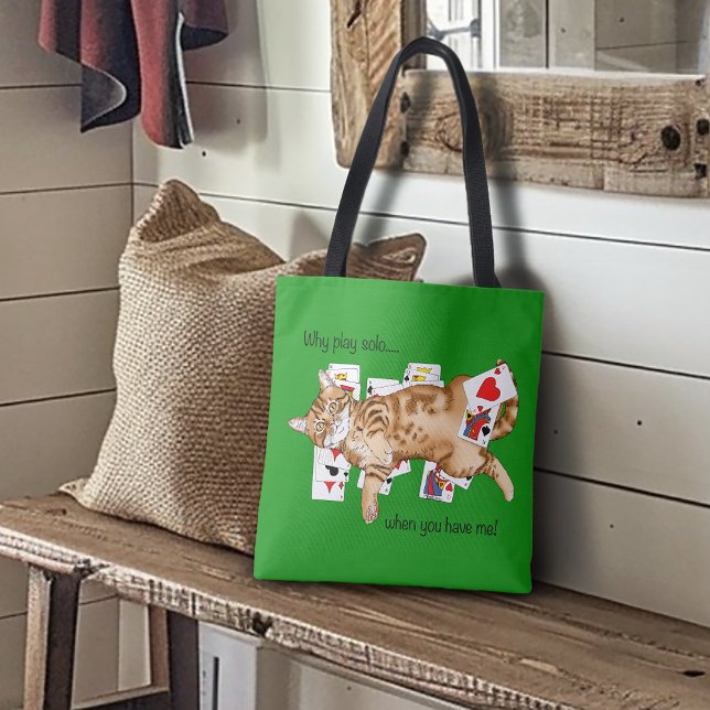 Solitaire Funny Orange Tabby Cat Playing Cards  Tote Bag (Creator Uploaded)