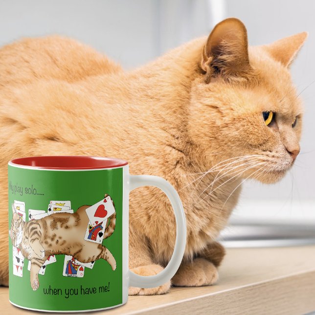 Solitaire Funny Orange Tabby Cat Playing Cards  Two-Tone Coffee Mug (Creator Uploaded)