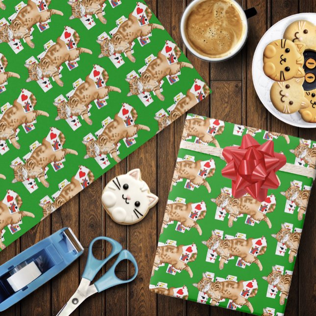 Solitaire Funny Orange Tabby Cat Playing Cards  Wrapping Paper (Creator Uploaded)