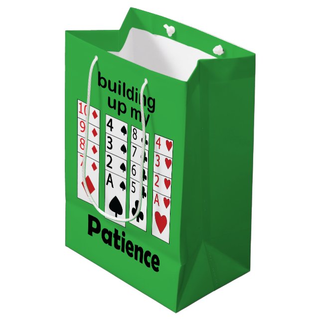 Solitaire Game Building Up My Patience Funny Quote Medium Gift Bag (Front Angled)