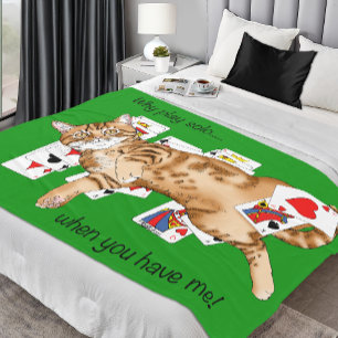 Solitaire Game Cards Cat Fleece Blanket