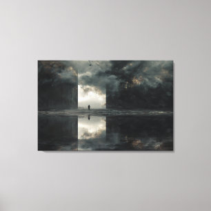 Solitary Figure Storm Cloud Mirror Abyss Canvas Print