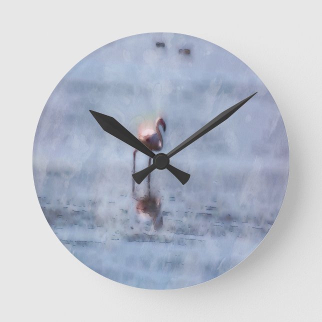 Solitary Flamingo Watercolor Round Clock (Front)