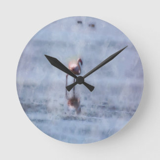 Solitary Flamingo Watercolor Round Clock