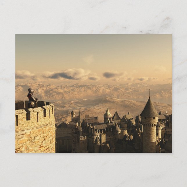 Solitary Knight Guarding the Battlements Postcard (Front)