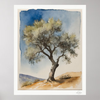 Solitary Olive Tree Botanical Art Print
