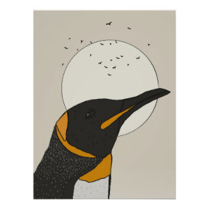 Solitary Penguin Under the Moon Poster