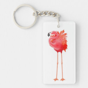 Solitary Pink Flamingo Bird Keychain