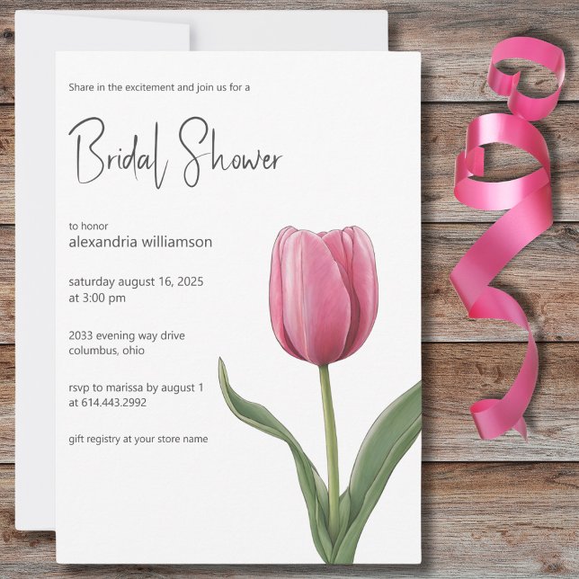 Solitary Pink Tulip Bridal Shower  Invitation (Creator Uploaded)