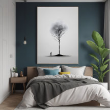 Solitary Reflection Minimalist Black and White Art