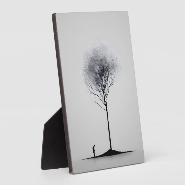Solitary Reflection Minimalist Black and White Plaque (Side)